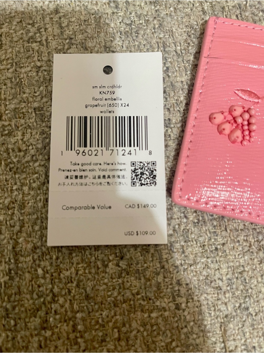 Kate Spade Slim Card Holder Floral Embellis Grapefruit Color — Brand New w/ Tag - Picture 3 of 4
